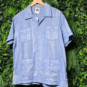 Swagger SWG Shirt Mens Size X Blue Cotton Guayabera Short Sleeve Button Up 3743
